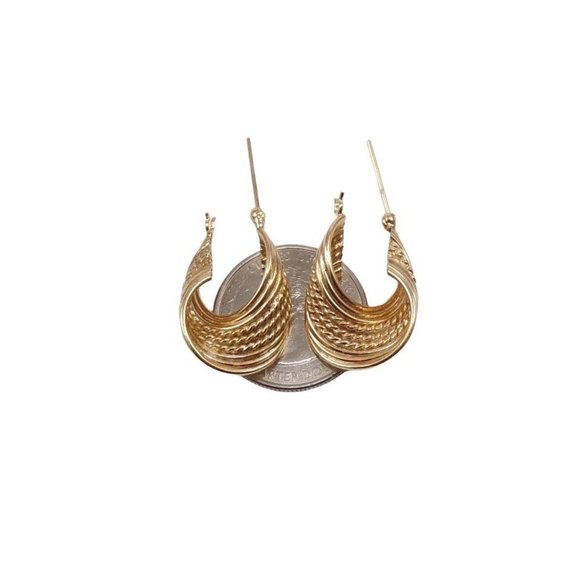 Solid 14K Yellow Gold Twisted Rope Muti Strand Hoop Earrings - Picture 5 of 5